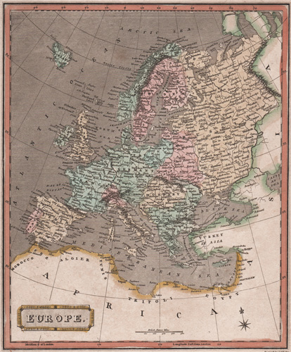 original antique map of Europe 1811